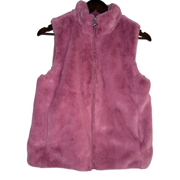J.Crew Faux Fur Sleeveless Vest Pockets Zip Up Closure Lined Small Guava Berry - Picture 2 of 16